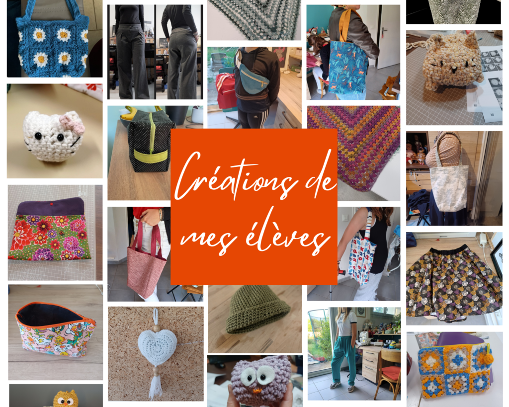 mosaïque de photos des créations crochet et couture de mes élèves