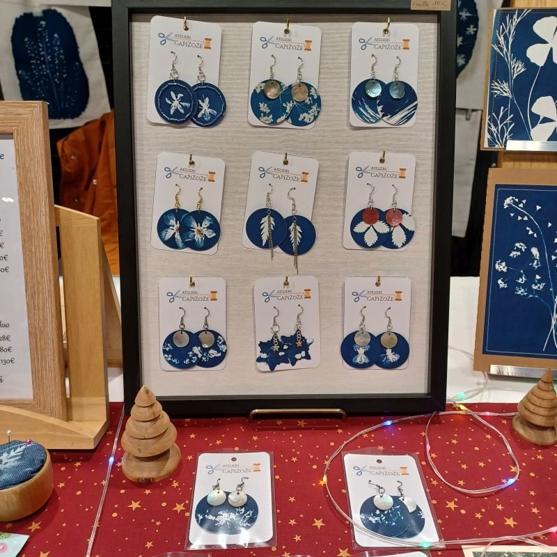 boucles d'oreilles cyanotype